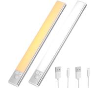 OUSFOT Luz LED con Sensor de Movimiento 30CM Paquete de 2, Luz Armario Sensor Movimiento Tres Modos de Temperatura de Color, USB Recargable y Regulable, para Armarios, Alacenas, Escaleras, Estudio