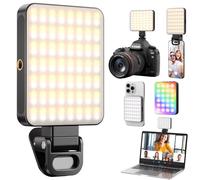 OUSFOT Luz para Movil 128LED 3000K-6500K, Luz para Grabar Videos 8 Colores RGB Regulables en Brillo, Foco para Movil USB Recargable con Pinza, para Móvil, Cámara y Ordenador