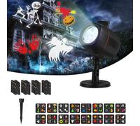 OUSFOT Proyector de luz navideña, IP65 Proyector navideño para interiores y exteriores con 16 lentes intercambiables 2 en 1 Instalación para decoraciones navideñas de Halloween Cumpleaños