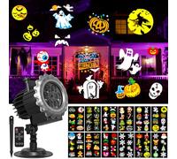 OUSFOT Proyector Halloween, 12 Diapositivas Proyector Exterior Con Control Remoto Función, para Halloween Cumpleaños Fiesta Cotillon Nochevieja Regalo