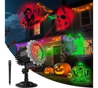 OUSFOT Proyector Halloween Movimiento, 9V Halloween Proyector de Luces Diapositiva única Incorporada, 3 Formas de Montaje, Decoracion Pequeña Regalo Halloween, Jardín, Césped