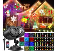 OUSFOT Proyector Navidad Exterior, 16 Diapositivas Proyector Exterior Con Control Remoto Función, Ondas de agua de 4 Colores, para Halloween Cumpleaños Fiesta Cotillon Nochevieja Regalo