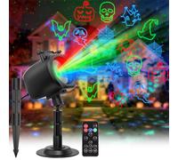 OUSFOT Proyector Navidad Exterior, 3 Colores Rojo Verde y Azul Proyector Laser Exterior Con Control Remoto Función de Temporización, 5 Tarjetas de Proyección, Navidad, Fiesta, Punto Láser, Regalos