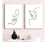 OuShen Mujer Cara Arte Impresión Negro Blanco Mujer Línea Dibujo Pósteres Minimalista Cuadros de pared Lienzo Pintura Decoración para el hogar, Listo para colgar 50x75cmx2pcs marco interior
