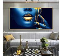 OUSHION ART Labios de oro Mujer Lienzo Pinturas en la pared Carteles de arte e impresiones Media cara Chica Retrato artístico Cuadros para sala de estar 70x140cm marco interno