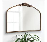 OUSHUAI Espejo arqueado Dorado para Pared, decoración barroca de Chimenea, latón Victoriano Vintage con Marco de Metal Completo, Adornado para Entrada, baño, Sala de Estar, Pasillo, 36 x 30 Pulgadas