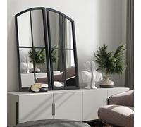 OUSHUAI Espejo de Arco Negro, decoración de Pared para Panel de Ventana, Espejos de Pared de Granja con Marco de Hierro para Entrada, Pasillo, Sala de Estar, Chimenea. Paquete de 2 Unidades de 26.4 x