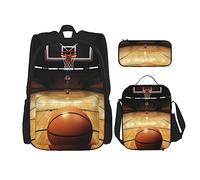 OUSIKA Basketball Arena Print - Mochila casual de 3 piezas, para almuerzo, estuche para lápices, juego de viaje, color negro, talla única, mochila casual, viajes, Black, Talla única, Mochila, casual,