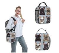 OUSIKA Bolsa de almuerzo con diseño de bulldog francés para mujeres y hombres, reutilizable, aislada, bolsa de almuerzo de viaje, bolsa de almuerzo portátil para el trabajo, picnic, camping