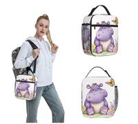OUSIKA Bolsa de almuerzo con diseño de mariposa e hipopótamo para mujeres y hombres, reutilizable, aislada, bolsa de almuerzo de viaje, bolsa de almuerzo portátil para el trabajo, picnic, camping