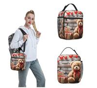 OUSIKA Bolsa de almuerzo con diseño de oso de San Valentín para mujeres y hombres, reutilizable, aislada, bolsa de almuerzo de viaje, bolsa de almuerzo portátil, bolsa de almuerzo para el trabajo,