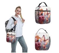 OUSIKA Bolsa de almuerzo floral con mariposa para mujeres y hombres, reutilizable, aislada, bolsa de almuerzo de viaje, bolsa de almuerzo portátil, bolsa de almuerzo para trabajo, picnic, camping