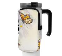 OUSIKA Bolsa de botella de agua con estampado de mariposas florales moradas y amarillas, bolsa de vaso, bolsa de mano, bolsa de accesorios para botella de bebidas, bolsa con cremallera, bolsa de