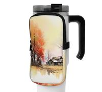 OUSIKA Bolsa de mano para botella de agua con estampado de Old House and Trees, bolsa de mano, bolsa de accesorios para botella de bebidas, bolsa con cremallera, bolsa para cinturón para hombres y