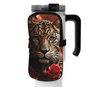 OUSIKA Bolsa de mano para botella de agua con estampado de rosa roja y tigre, bolsa de mano, bolsa de accesorios con cremallera, bolsa de cinturón para hombres y mujeres, Black, M