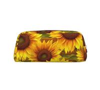 OUSIKA Bolsa de maquillaje con patrón de girasol, estuche de cuero, neceser de viaje, neceser de cosméticos, bolsa de almacenamiento diario para mujer, Silver, Talla única