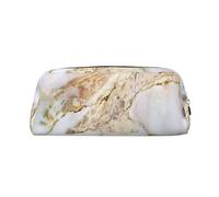 OUSIKA Bolsa de maquillaje de mármol de cuero, estuche de viaje, neceser de cosméticos, bolsa de almacenamiento diario para mujeres, Gold, Talla única