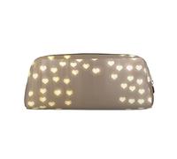 OUSIKA Bolsa de maquillaje de piel con corazón de amor, estuche de viaje, neceser de cosméticos, bolsa de almacenamiento diario para mujeres, Gold, Talla única