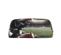 OUSIKA Bolsa de maquillaje de piel con diseño de fútbol americano, neceser de viaje, bolsa de cosméticos para almacenamiento diario para mujeres, Silver, Talla única