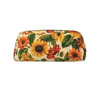 OUSIKA Bolsa de maquillaje de piel con diseño de girasol rojo, estuche de viaje, neceser de cosméticos, bolsa de almacenamiento diario para mujeres, Gold, Talla única