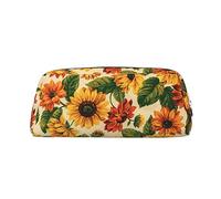 OUSIKA Bolsa de maquillaje de piel con diseño de girasol rojo, estuche de viaje, neceser de cosméticos, bolsa de almacenamiento diario para mujeres, Silver, Talla única