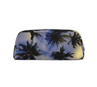 OUSIKA Bolsa de maquillaje de piel con diseño de palmeras, bolsa de aseo de viaje, bolsa de almacenamiento diario para mujeres, Silver, Talla única