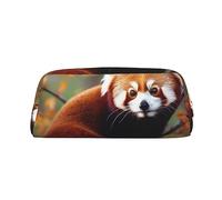 OUSIKA Bolsa de maquillaje de piel con diseño de panda rojo, estuche de viaje, neceser de cosméticos, bolsa de almacenamiento diario para mujeres, Gold, Talla única