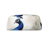 OUSIKA Bolsa de maquillaje de piel con diseño de pavo real azul, estuche de viaje, neceser de cosméticos, bolsa de almacenamiento diario para mujeres, Gold, Talla única