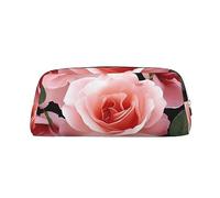 OUSIKA Bolsa de maquillaje de piel con diseño de rosas florecientes, bolsa de aseo de viaje, bolsa de almacenamiento diario para mujeres, Silver, Talla única