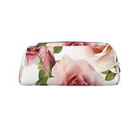 OUSIKA Bolsa de maquillaje de piel con diseño de rosas florecientes, bolsa de aseo de viaje, bolsa de almacenamiento diario para mujeres, Silver, Talla única