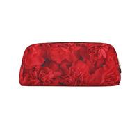 OUSIKA Bolsa de maquillaje de piel con flores rojas, estuche de viaje, neceser de cosméticos, bolsa de almacenamiento diario para mujer, Gold, Talla única