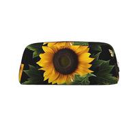 OUSIKA Bolsa de maquillaje de piel con girasol, bolsa de aseo de viaje, bolsa de cosméticos, bolsa de almacenamiento diario para mujer, Silver, Talla única