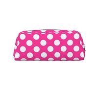 OUSIKA Bolsa de maquillaje de piel con lunares rosados, estuche de viaje, neceser de cosméticos, bolsa de almacenamiento diario para mujer, Silver, Talla única