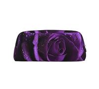 OUSIKA Bolsa de maquillaje de piel con rosas moradas, estuche de viaje, neceser de cosméticos, bolsa de almacenamiento diario para mujer, Silver, Talla única