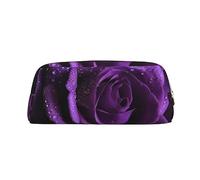OUSIKA Bolsa de maquillaje de piel con rosas moradas, estuche de viaje, neceser de cosméticos, bolsa de almacenamiento diario para mujer, Gold, Talla única