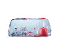 OUSIKA Bolsa de maquillaje de piel con texto en inglés "Merry Christmas", bolsa de aseo de viaje, bolsa de almacenamiento diario para mujeres, Silver, Talla única