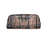 OUSIKA Bolsa de maquillaje rústica con puerta de madera, estuche de cuero, neceser de viaje, bolsa de cosméticos, bolsa de almacenamiento diario para mujeres, Silver, Talla única