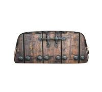 OUSIKA Bolsa de maquillaje rústica con puerta de madera, estuche de cuero, neceser de viaje, bolsa de cosméticos, bolsa de almacenamiento diario para mujeres, Gold, Talla única