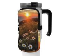 OUSIKA Bolsa para botella de agua con estampado de atardecer y flores, bolsa de mano, bolsa de accesorios para bebidas, bolsa con cremallera, bolsa para cinturón para hombres y mujeres