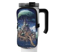 OUSIKA Bolsa para botella de agua con estampado de ciudad flotante, bolsa de mano, bolsa de accesorios para botella de bebidas, bolsa con cremallera, bolsa de cinturón para hombres y mujeres, Black, S