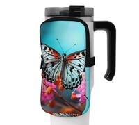 OUSIKA Bolsa para botella de agua con estampado de mariposas sobre flores, bolsa de mano, bolsa de mano, bolsa de accesorios para bebidas, bolsa con cremallera, bolsa para cinturón para hombres y