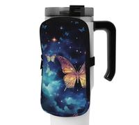 OUSIKA Bolsa para botella de agua con estampado de mariposas y cielo estrellado, bolsa de mano, bolsa de mano, bolsa de accesorios con cremallera, bolsa para cinturón para hombres y mujeres