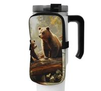 OUSIKA Bolsa para botella de agua con estampado de osos lindos osos que juegan en el árbol, bolsa de mano, bolsa de mano, bolsa de accesorios con cremallera, bolsa para cinturón para hombres y
