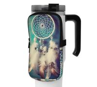 OUSIKA Bolsa para botella de agua con estampado de plumas y atrapasueños, bolsa de mano, bolsa de mano, bolsa de accesorios para bebidas, bolsa con cremallera, bolsa de cinturón para hombres y mujeres