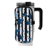 OUSIKA Bolsa para botella de agua con estampado de rayas y estrellas, color azul, negro y blanco, bolsa de mano, bolsa de mano, bolsa de accesorios con cremallera, bolsa para cinturón para hombres y