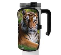 OUSIKA Bolsa para botella de agua con estampado de tigre tumbado en la hierba, bolsa de mano, bolsa de accesorios para botella de bebidas, bolsa con cremallera, bolsa para cinturón para hombres y