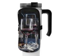 OUSIKA Bolsa para botella de agua con estampado de vino tinto y copas de vino, bolsa de mano, bolsa de accesorios para bebidas, bolsa con cremallera, bolsa para cinturón para hombres y mujeres, Black,