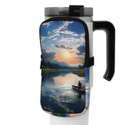 OUSIKA Bolsa para botella de agua con estampado escénico de pesca, bolsa de mano, bolsa de accesorios para botellas de bebidas, bolsa con cremallera, bolsa para cinturón para hombres y mujeres, Black,