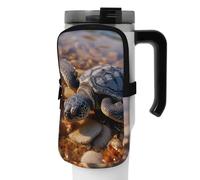 OUSIKA Bonita bolsa para botella de agua con estampado de tortuga marina gateada en la playa, bolsa de mano, bolsa de mano, bolsa de accesorios para botella de bebidas, bolsa con cremallera, bolsa de