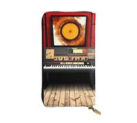 OUSIKA Cartera de cuero para mujeres y hombres, cartera de mano para dinero, soporte grande para tarjetas de crédito, carteras de estudio de música con cremallera para teléfono, bolso largo de viaje,